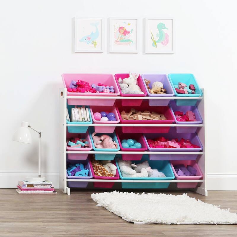 Tot Tutors White/Pastel SuperSized Kids Toy Storage Organizer w/ 16