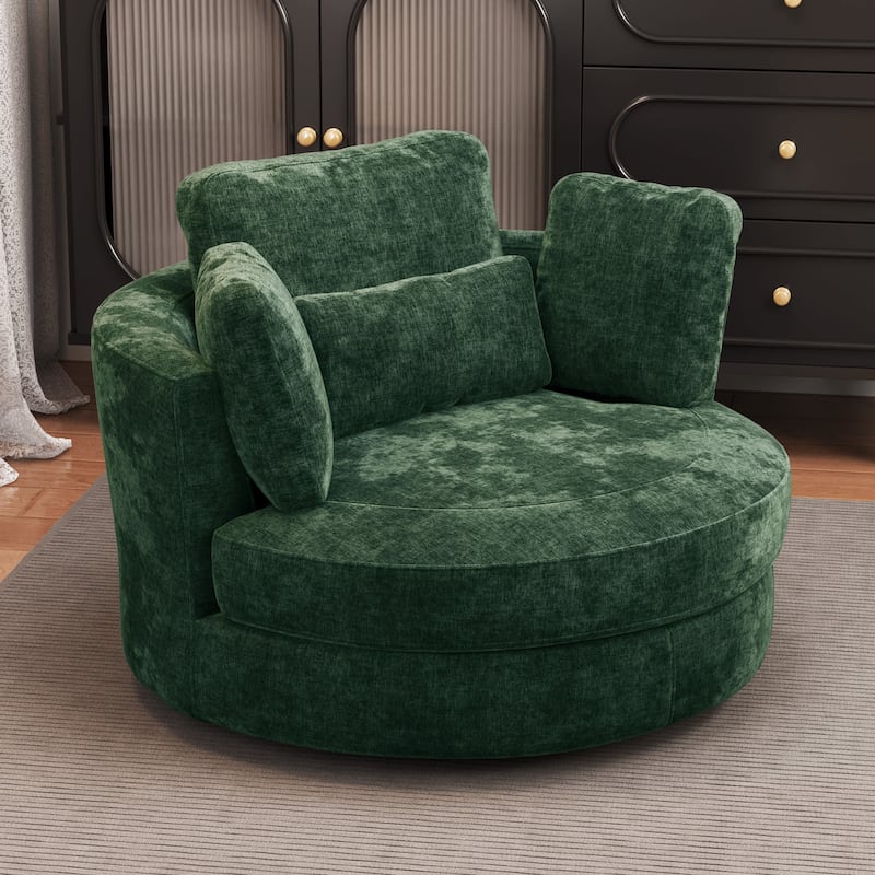 50.2"W Accent Barrel Chair,360° Swivel Club Chair with Metal Base - Green
