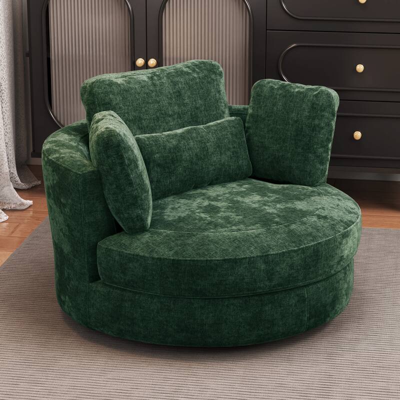 Modern Chenille 360° Swivel Accent Barrel Chair and Storage Ottoman