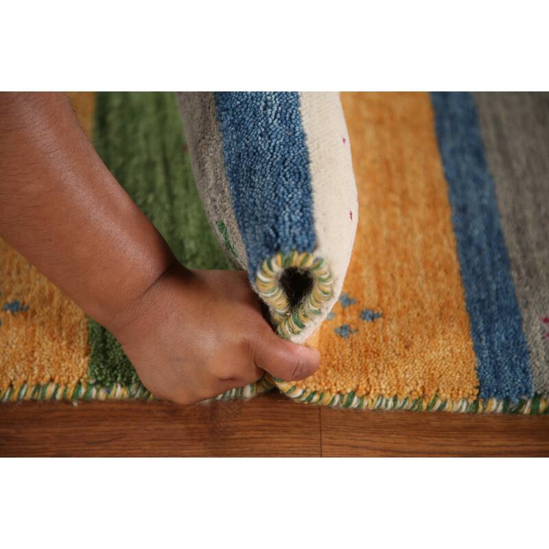 Striped Gabbeh Indian Rug Hand-Knotted Wool Carpet - 2'6"x 4'11"