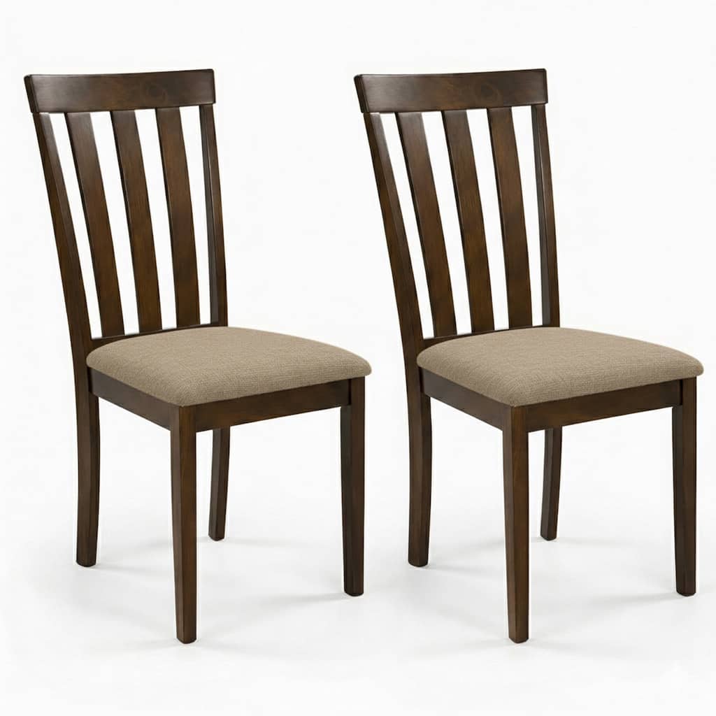 Modern Dining Chairs, Set of 2, Dirty Oak Finish with Dark Beige Polyester Upholstered Seats Solid Rubberwood
