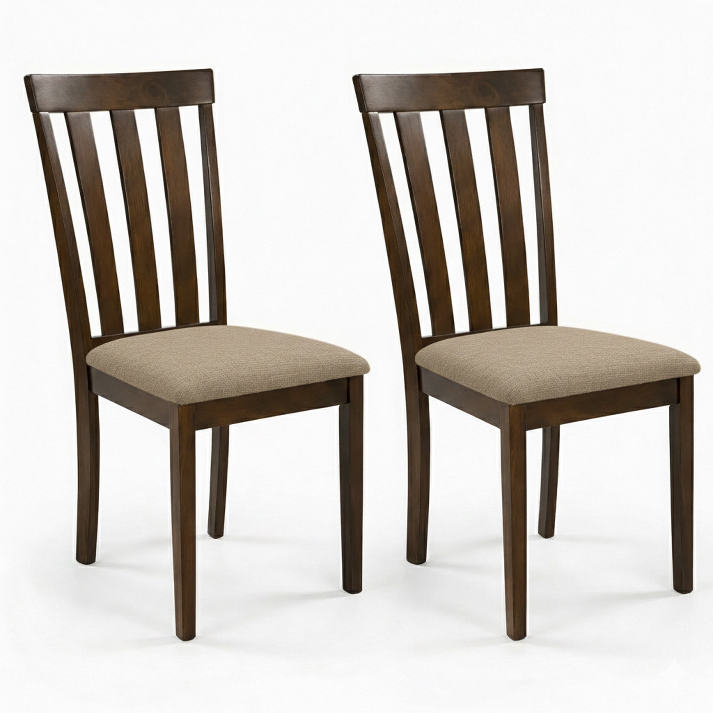 Modern Dining Chairs, Set of 2, Dirty Oak Finish with Dark Beige Polyester Upholstered Seats Solid Rubberwood