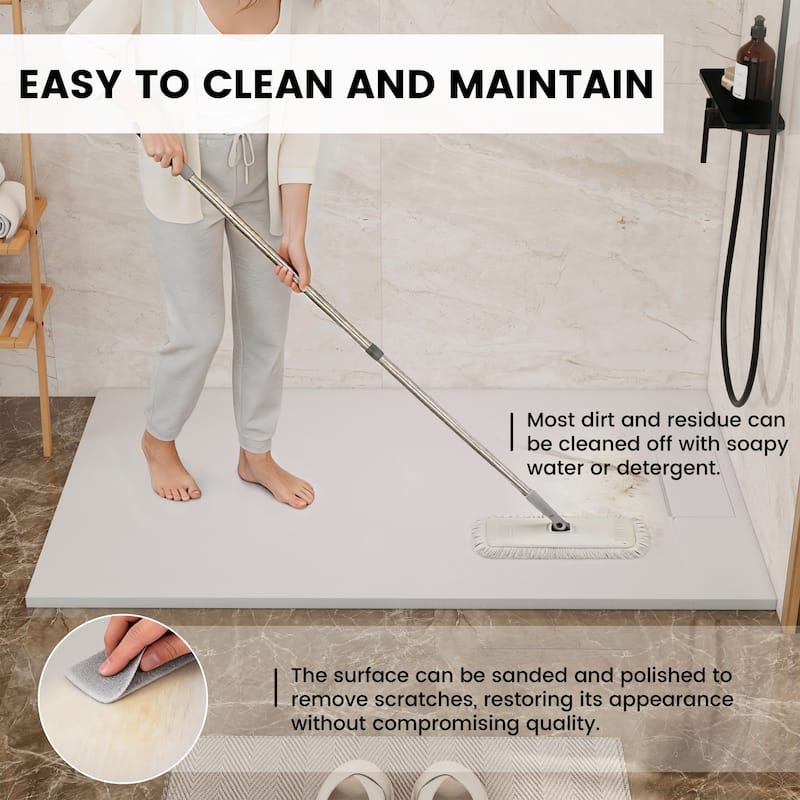 SMC Alcove Shower Pan Base with Reversible Drain, Low Profile, Wheelchair Access, Slip-Resistant, cUPC Certified