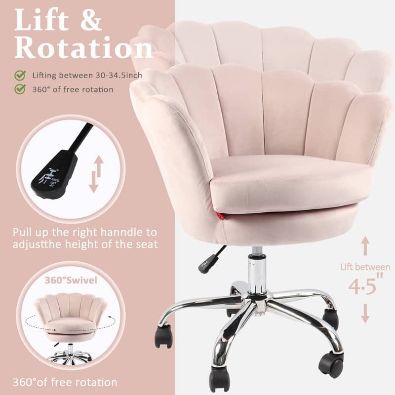 VANITII Accent Chair Swivel Vanity Chair Office Desk Chair With Wheels Modern Height Adjustable Pink/Grey/White