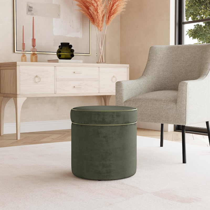 HomePop Ava Vevlet Ottoman with Storage - Loden Green Velvet - Loden Green Velvet