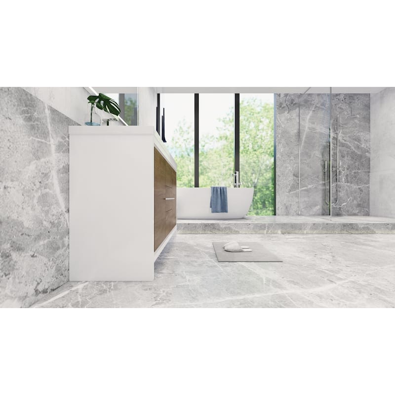 dolce 60 natural oak finish freestanding bath vanity with dual basin reinforced acrylic top