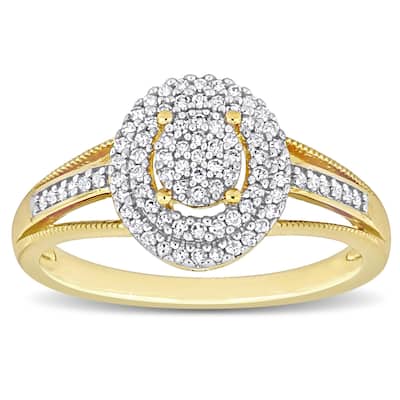 Miadora 1/4ct TDW Diamond Double Halo Split Shank Ring in 10k Yellow Gold