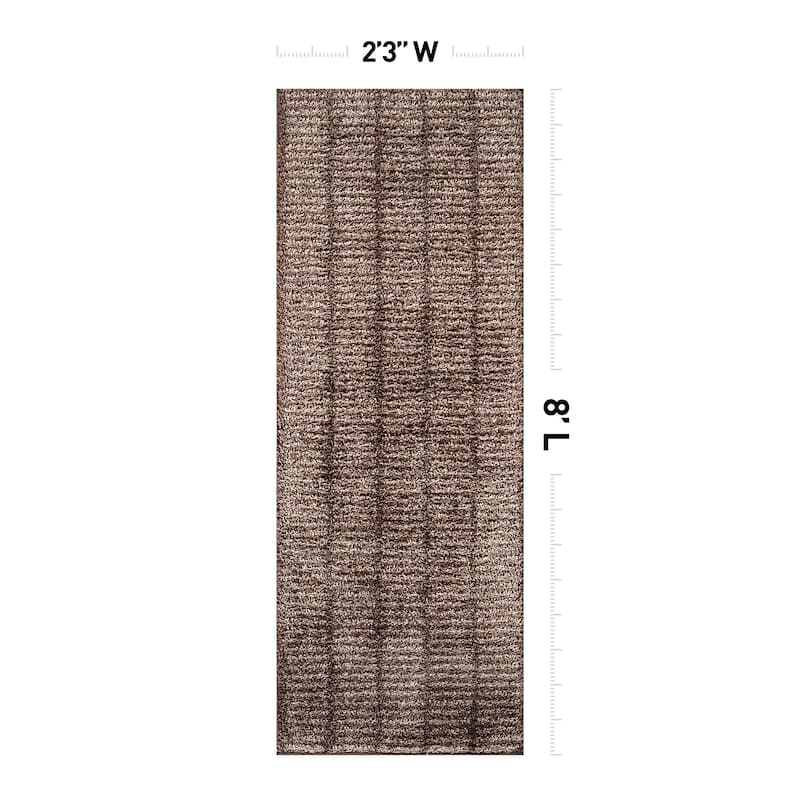 Bohemian Stripe Lines Shag Rug - Textured Surface - Anthracite Dark Gray - Easy to Clean