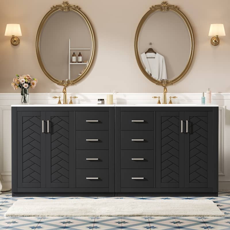 Roomfitters 72" Freestanding Bathroom Vanity with Ceramic Sink, Wood Double Sink Storage Cabinet with Soft Close Drawers