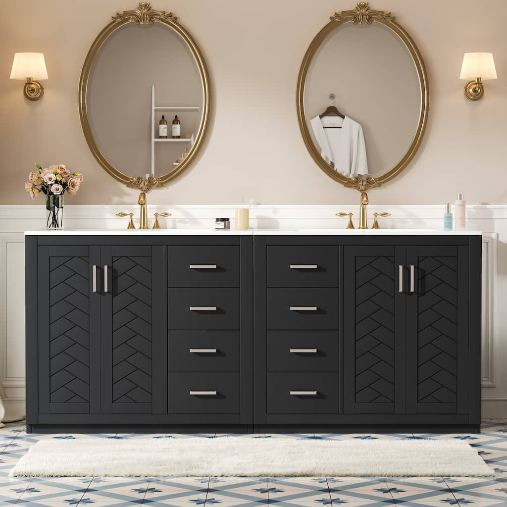 Roomfitters 72" Freestanding Bathroom Vanity with Ceramic Sink, Wood Double Sink Storage Cabinet with Soft Close Drawers