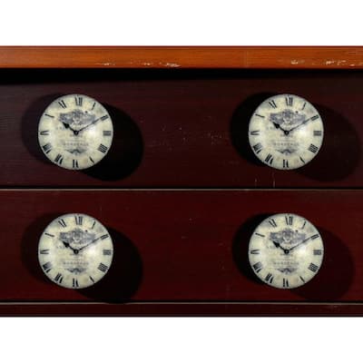 HomeRoots Set of Six Black And White Distressed Clock Face Ceramic Drawer Pull Knobs - 1.50 in. x 1.00 in. x 1.50 in.