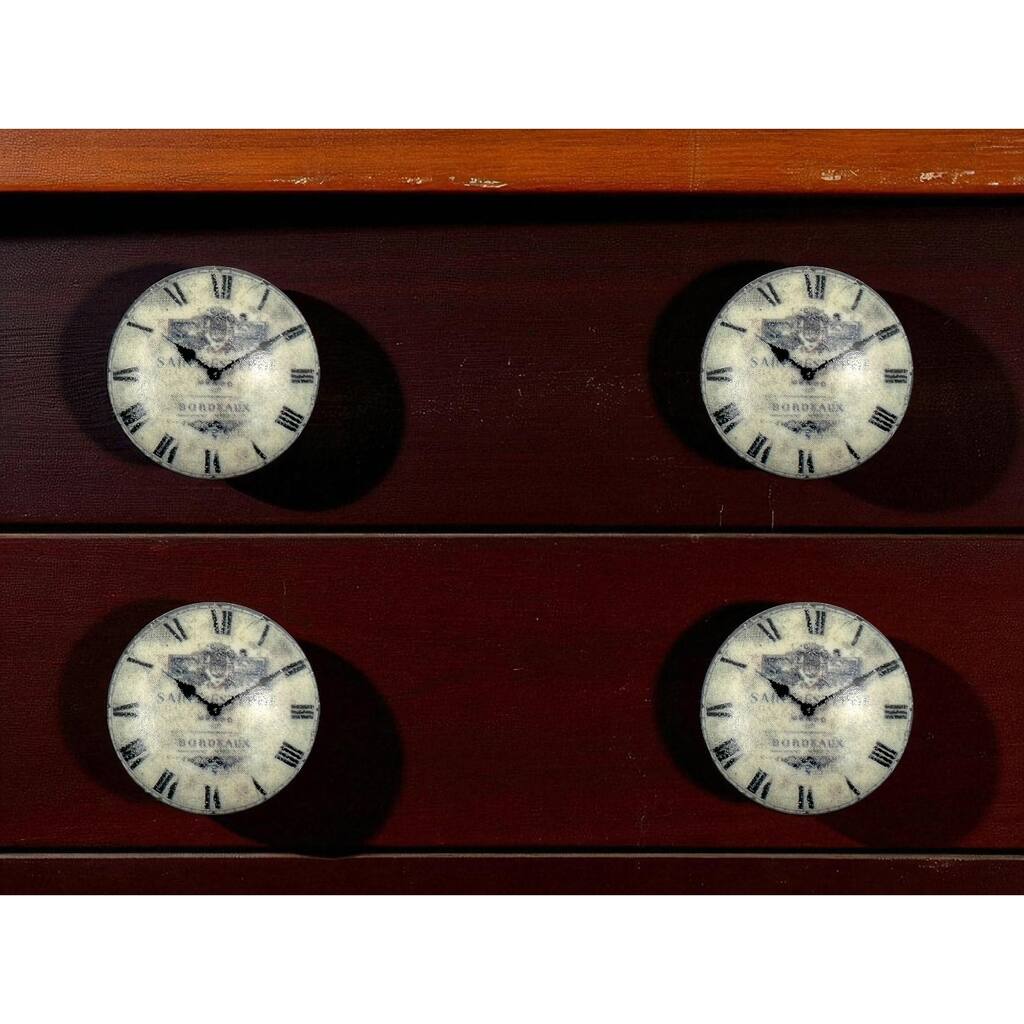 HomeRoots Set of Six Black And White Distressed Clock Face Ceramic Drawer Pull Knobs - 1.50 in. x 1.00 in. x 1.50 in.