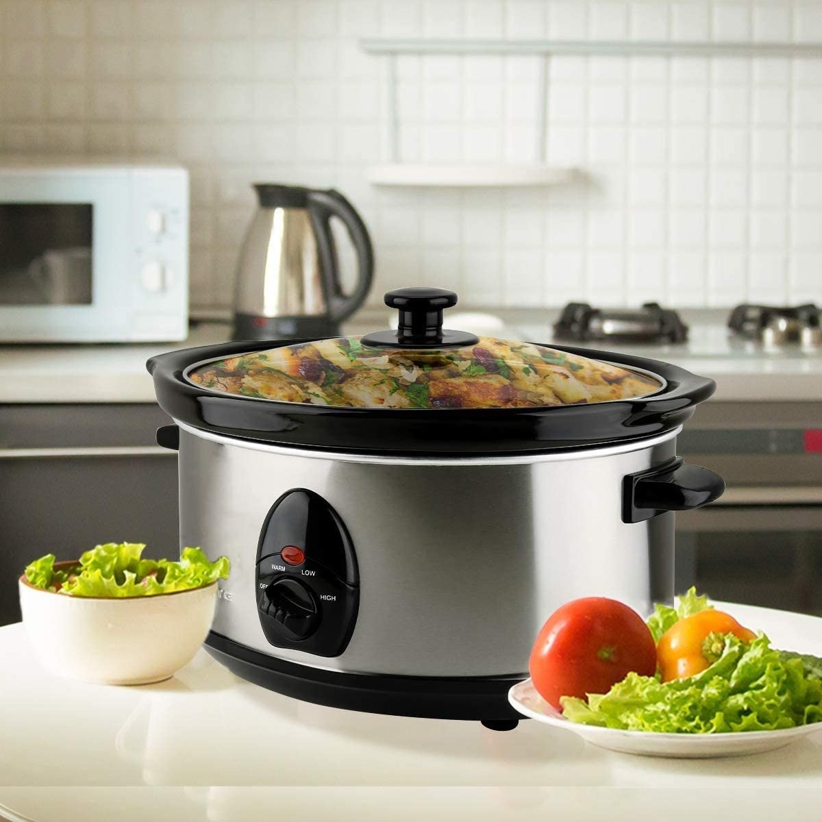 Ovente 3.5 Liter Slow Cooker with Removable Crock, Multiple Heat Settings,  Cool Touch Handles