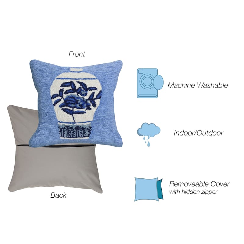 Liora Manne Frontporch Ginger Jars Indoor/Outdoor Pillow Blue 18" Square