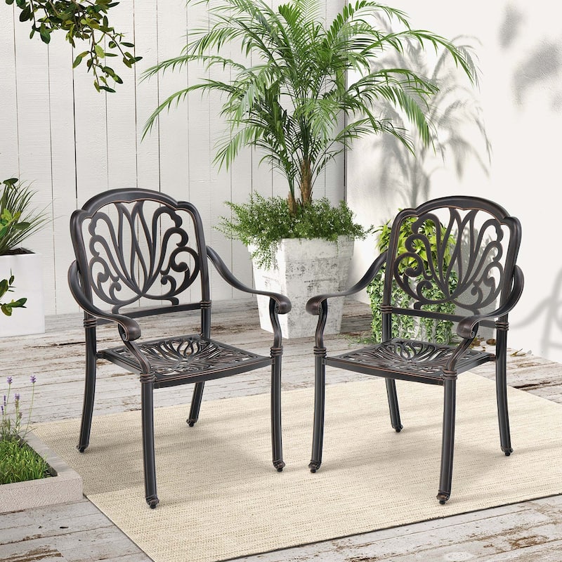 2/4PCS Patio Cast Aluminum Dining Chairs Armrests Outdoor Stackable