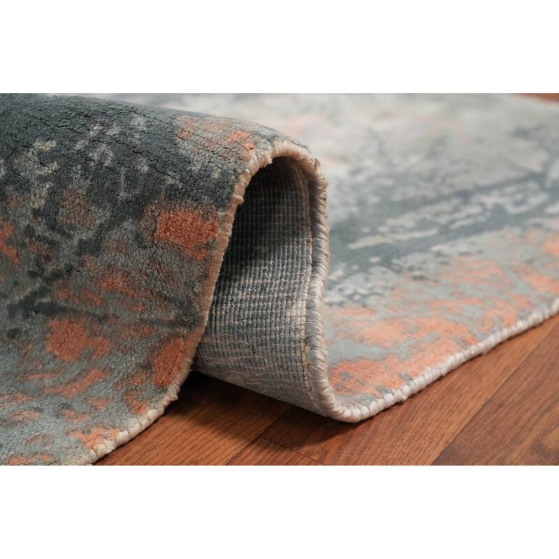 Hand Knotted Oriental Viscose Silk Carpet Modern Pictorial Multi-Colored Abstract Area Rug - 8' 0'' X 5' 0''