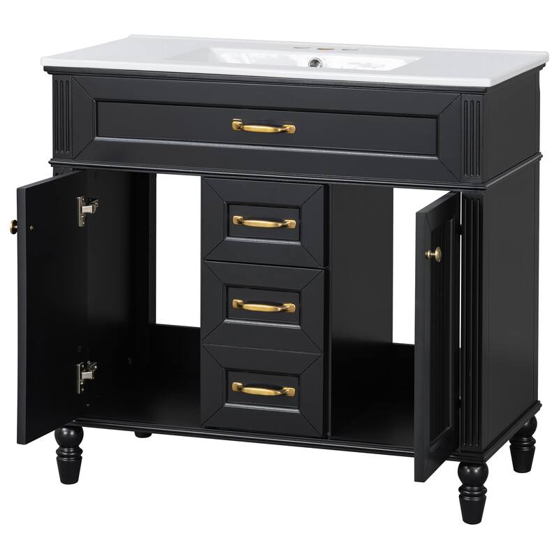 Bathroom Vanity with Sink, Freestanding Bathroom Storage Cabinet, Bathroom Cabinet with Soft Close Doors & 3 Drawers