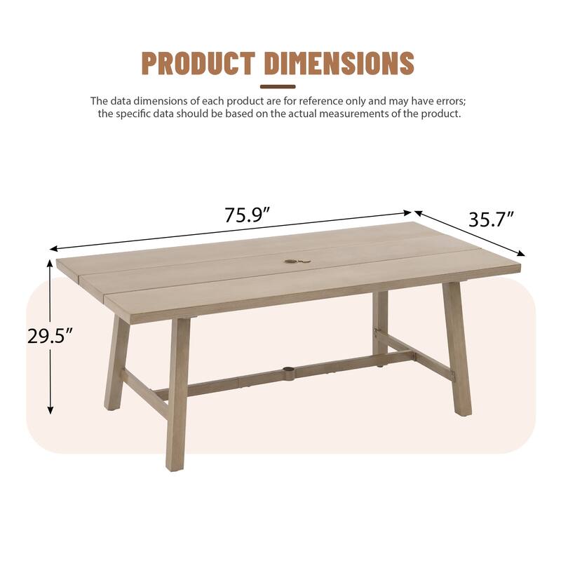 Aluminum Outdoor Dining Table with Umbrella Hole, Weather-Resistant Patio Table for Backyard, Garden, Poolside, and Balcony