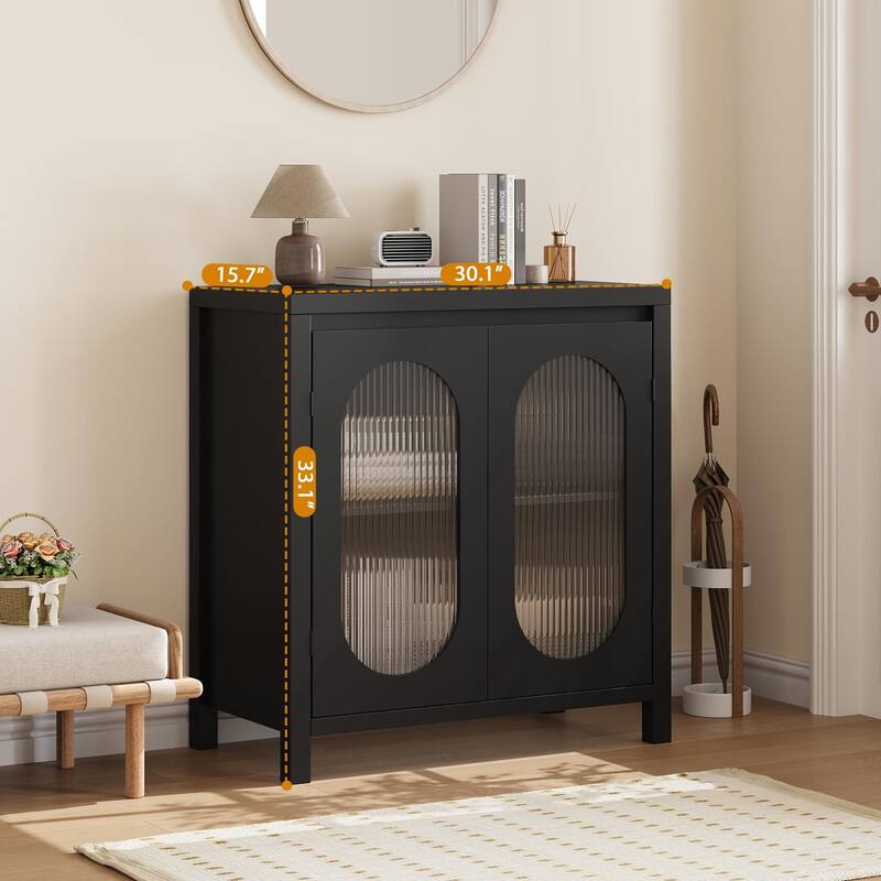 Modern Sideboard Buffet Cabinet with Glass Doors and Shelves