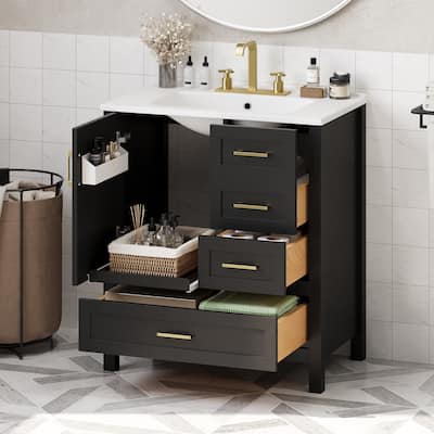 GDFStudio - Orion Wood & Ceramic 30" Bathroom Vanity Cabinet with Sink & Storage