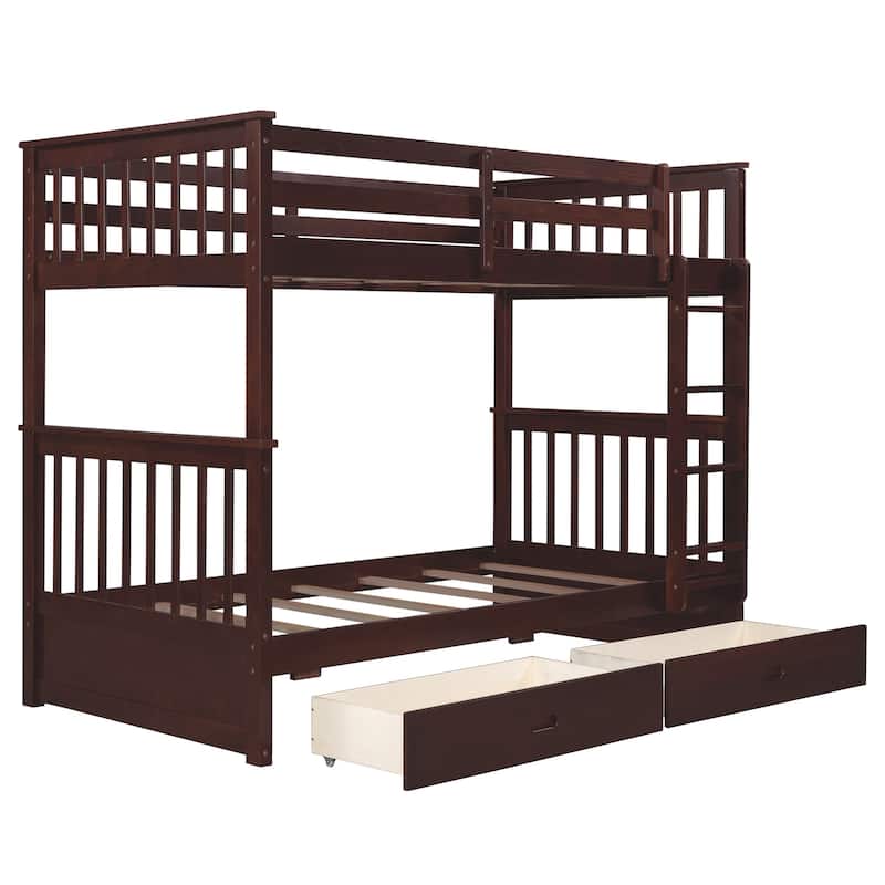 Twin-Over-Twin Bunk Bed with Ladders and Two Storage Drawers (Espresso)