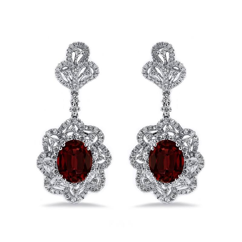 Auriya 5 5/8ct Fancy Oval-cut Garnet Halo Diamond Drop Earrings 2ctw 18k Gold