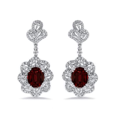 Auriya 5 5/8ct Fancy Oval-cut Garnet Halo Diamond Drop Earrings 2ctw 18k Gold