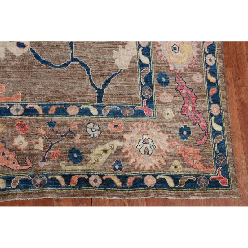 Hand Knotted Oriental 100% Wool Carpet Transitional All-Over Brown Oushak Area Rug - 11' 9'' X 9' 2''