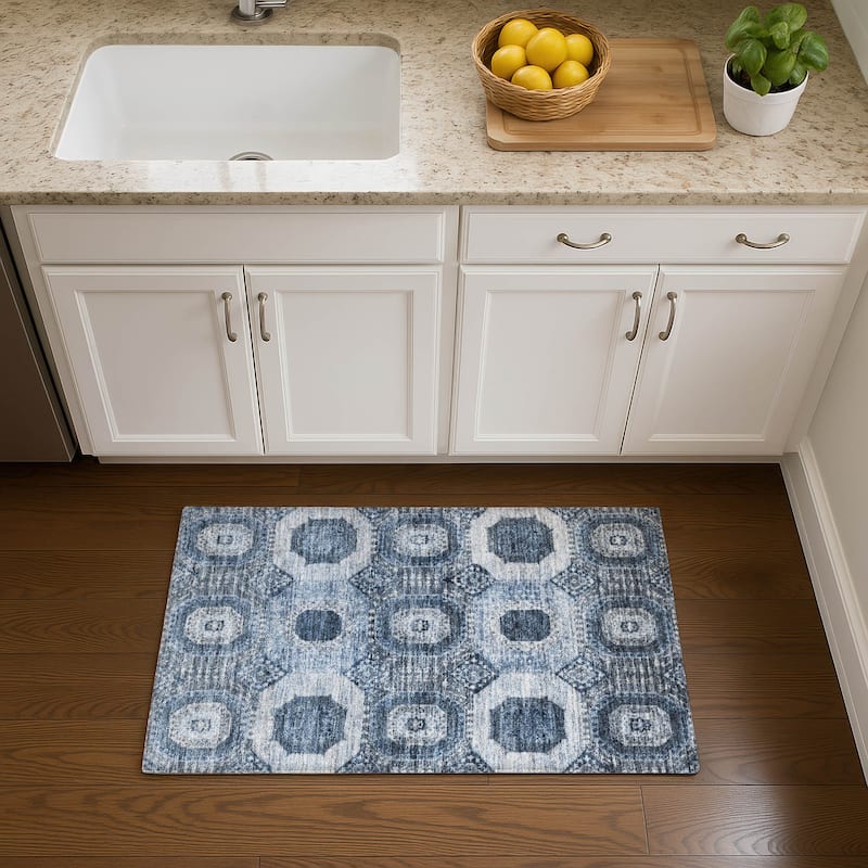 Premium Washable Super Soft Vintage Traditional Mayfield Rug - Blue - 1'8" x 2'6"