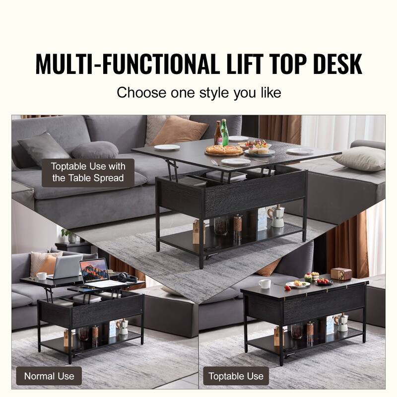 Modern Coffee Table with Storage Drawers, USB Ports & LED Lights - 39.37 x 19.69 x 21.73 in