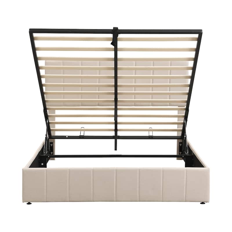 Linen Upholstered Platform Bed with a Hydraulic Storage System