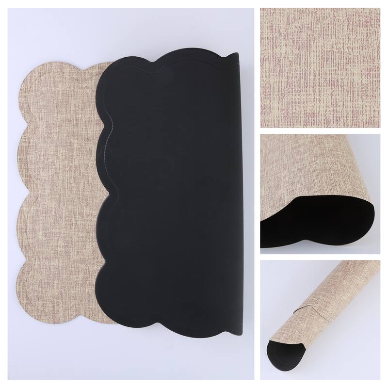 Placemats Set of 6 Ruffle Placemats for Kitchen Dining Table Decor Heat Resistant Table Placemats Wipeable Table Mat - 18*12in - Beige