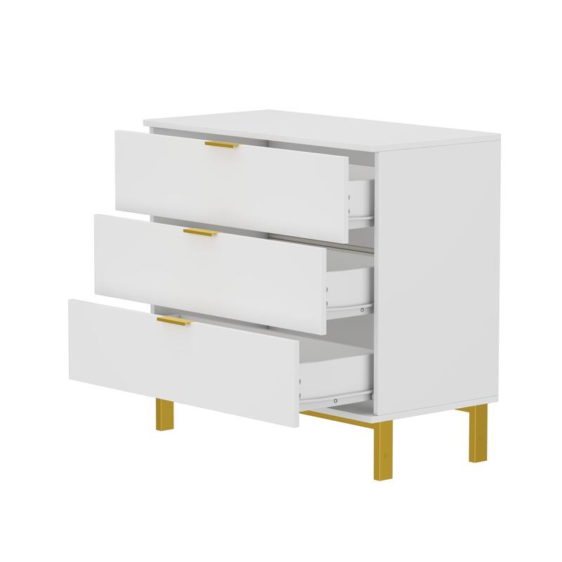 Kerrogee 3-Drawer Chest - Wooden Storage Dresser with Metal Legs
