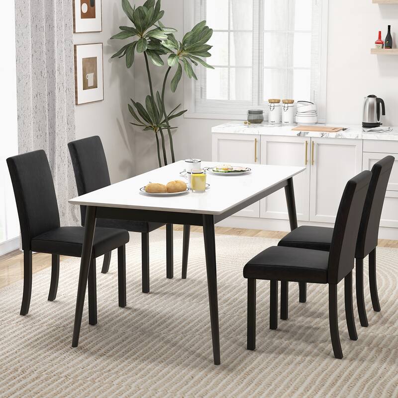 Gymax Dining Chair Set of 4 w/ Acacia Wood Frame & Rubber Wood Legs