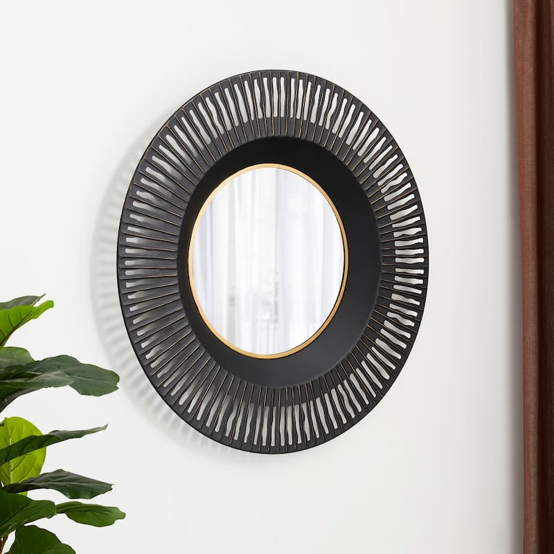 35"D Modern Industrial Metal Round Wall Mirror Decor By Glitzhome