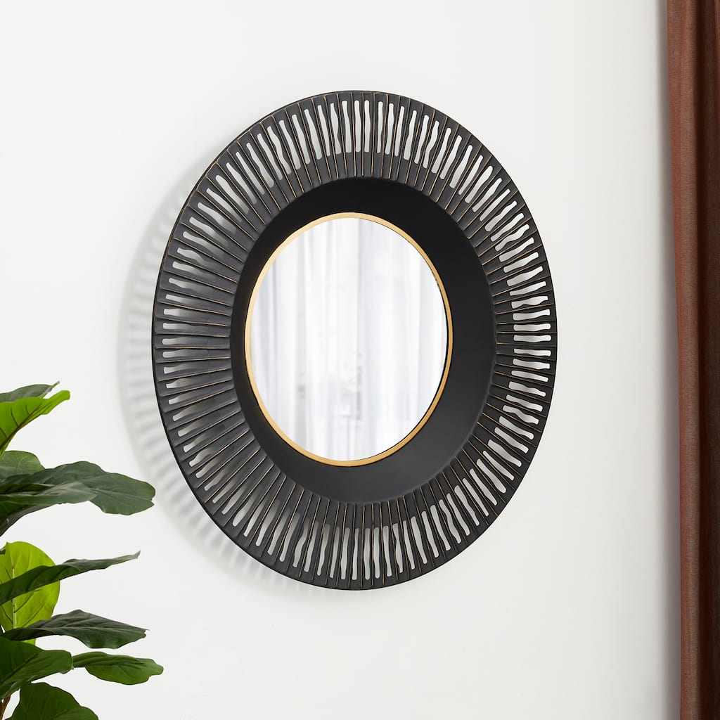 35"D Modern Industrial Metal Round Wall Mirror Decor By Glitzhome