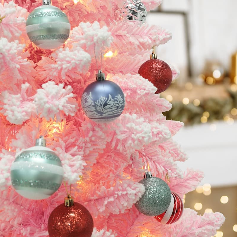 VEIKOUS 6.5FT/7.5FT Pre-lit Christmas Tree Snow Flocked/Artificial with Lights and Metal Stand