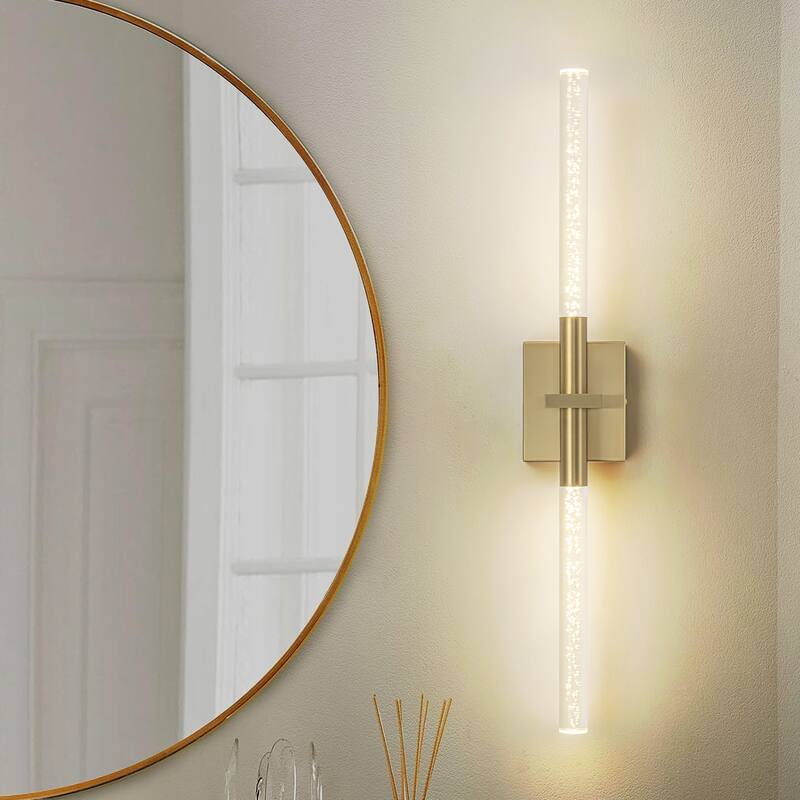 1-Light Modern Linear Black/Gold Integrated LED 3000K Warm Light Bathroom Vanity Light Bar - 4.3 in. W x 27.5 in. H x 3.7 in. D