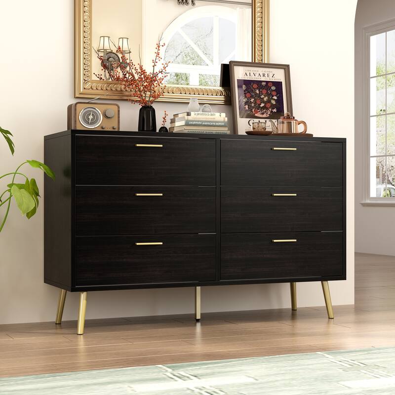 Timechee Modern 6 Drawer Storage Chest Double Dresser Sideboard Cabinet