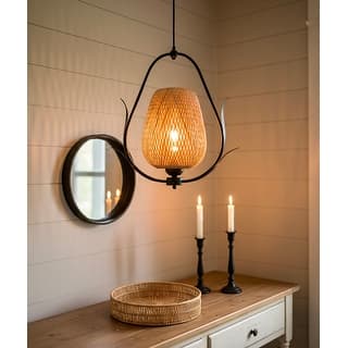 Lia 1-Light Rattan Pendant Light - 20 in. Tall