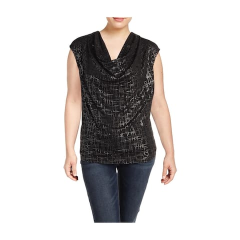 Kasper Womens Foil Sleeveless Blouse Top black 1X - Plus Size