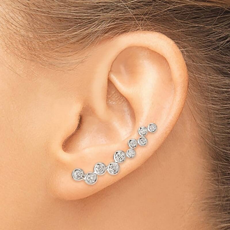Curata 925 Sterling Silver 33x12mm Bezel CZ Cubic Zirconia Ear Climber Post Earrings