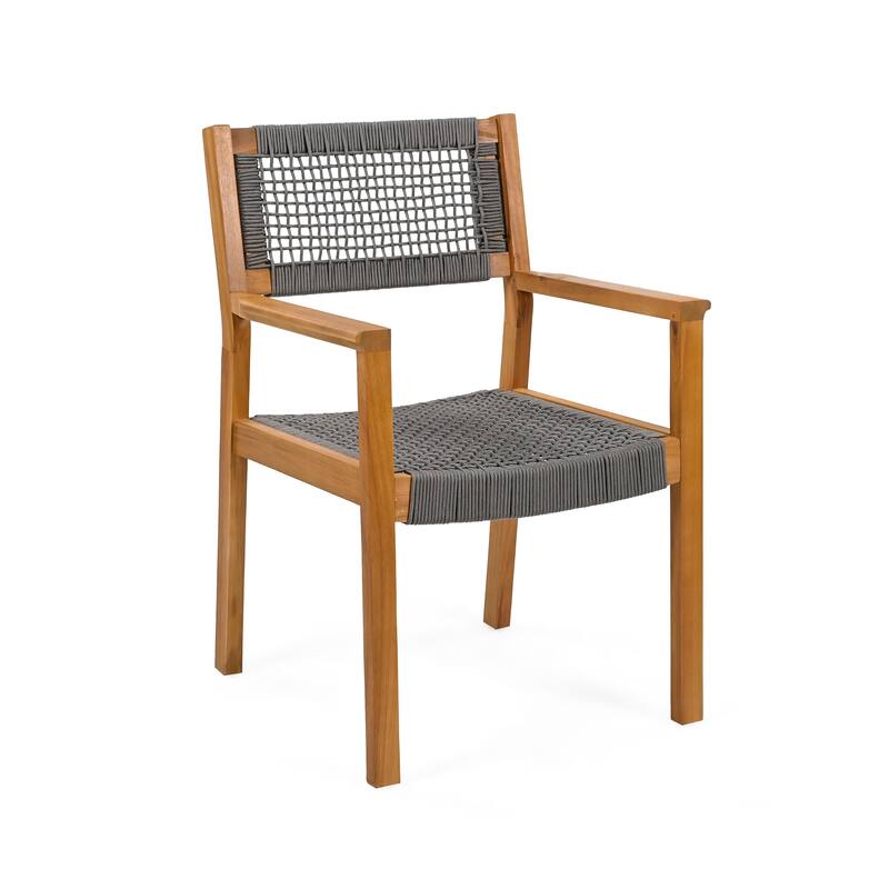 Modern Set of 2 Dining Chairs with Rope-Woven Seat Backrest, Solid Wood Frame for Dining Room Living Room Café and Pub