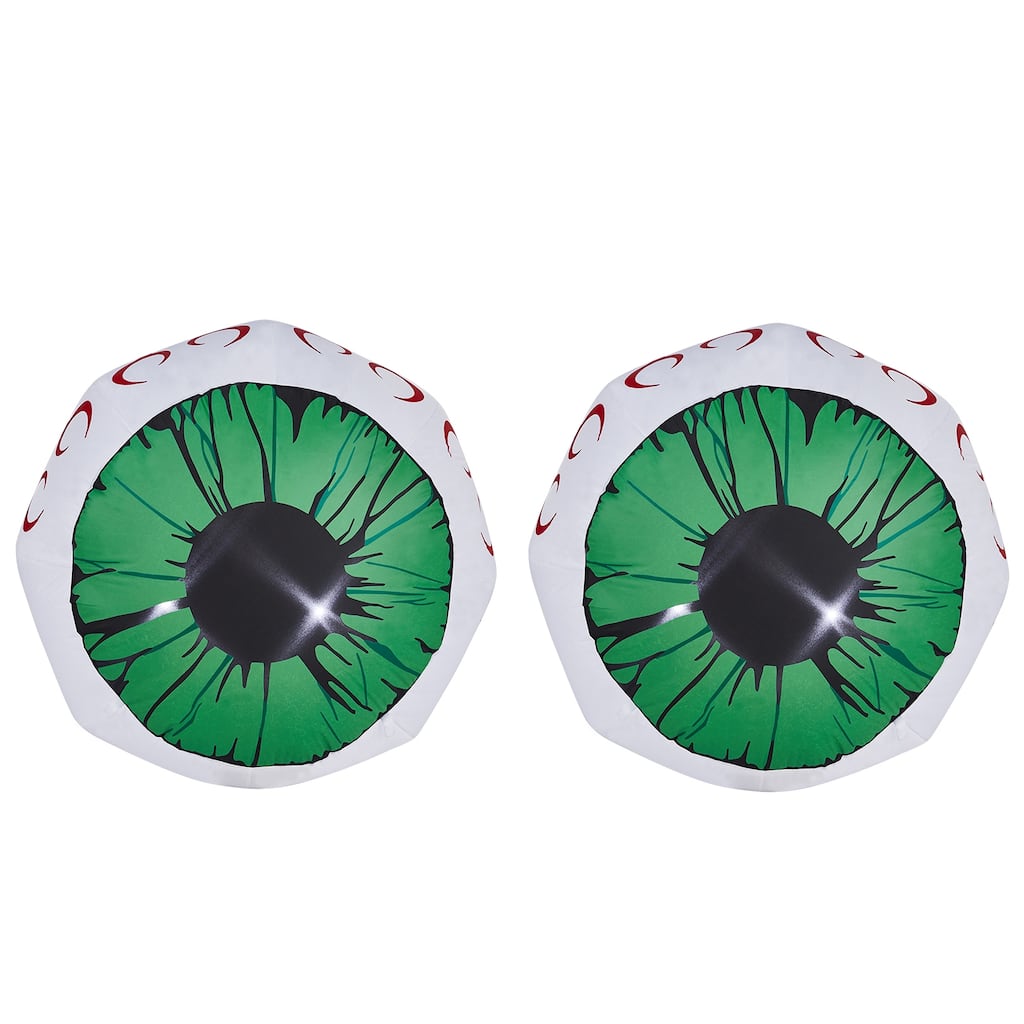 2-Pack 3ft Light-Up Halloween Inflatable Eyeballs for Indoor Outdoor Party Yard Decoration - 3-Feet