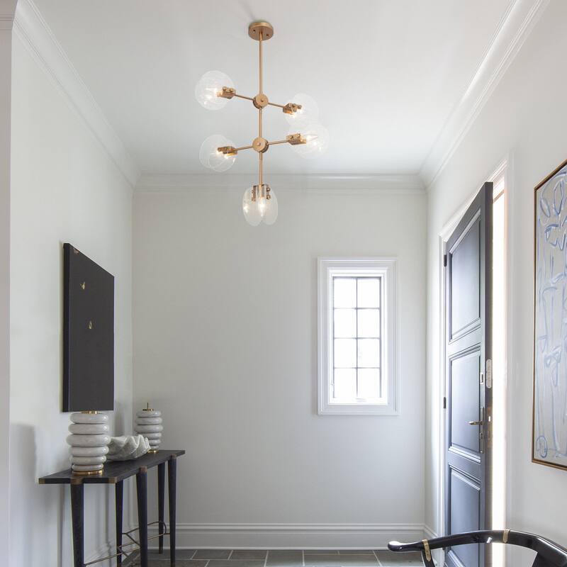 Velus Mid-century Modern Gold 5-light Chandeliers 360 Degree Rotatable with Seeded Glass - D22.5'' x H79.5''