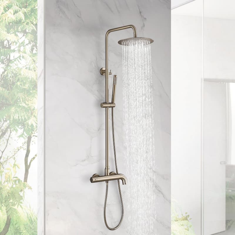 51"H Outdoor 9 Inch Round Rain Shower Set with Handheld Shower (Adjustable Slider)