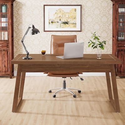 55 Inches Mid-Century Solid Wood Computer Desk with Drawer