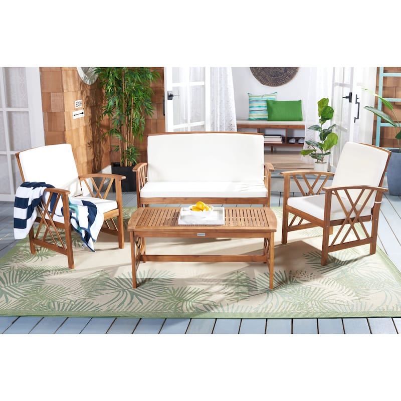 SAFAVIEH Outdoor Fontana 4-piece Acacia Wood Patio Conversation Set