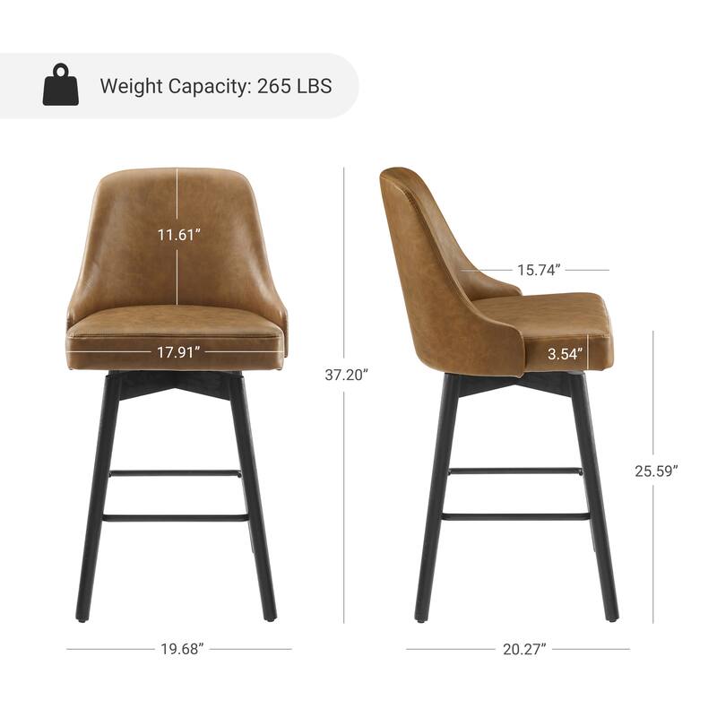 Art Leon Set of 2 Upholstered Counter Height Swivel Barstool