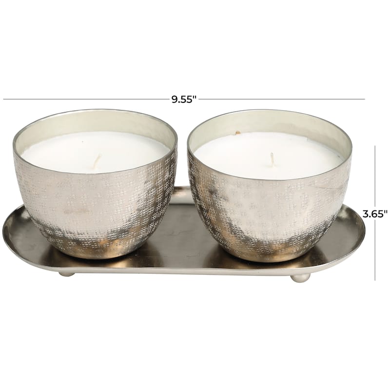 Silver or Gold or Copper Metal Scented Grid Patterned 10 oz 1 Wick Candle with White Wax (Set of 2)